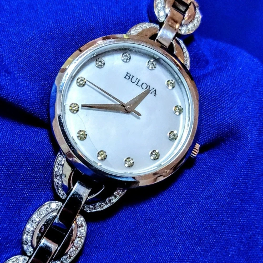 Bulova 96L203 Mother Of Pearl Crystal Accented Petite Women's Watch - Picture 3 of 8